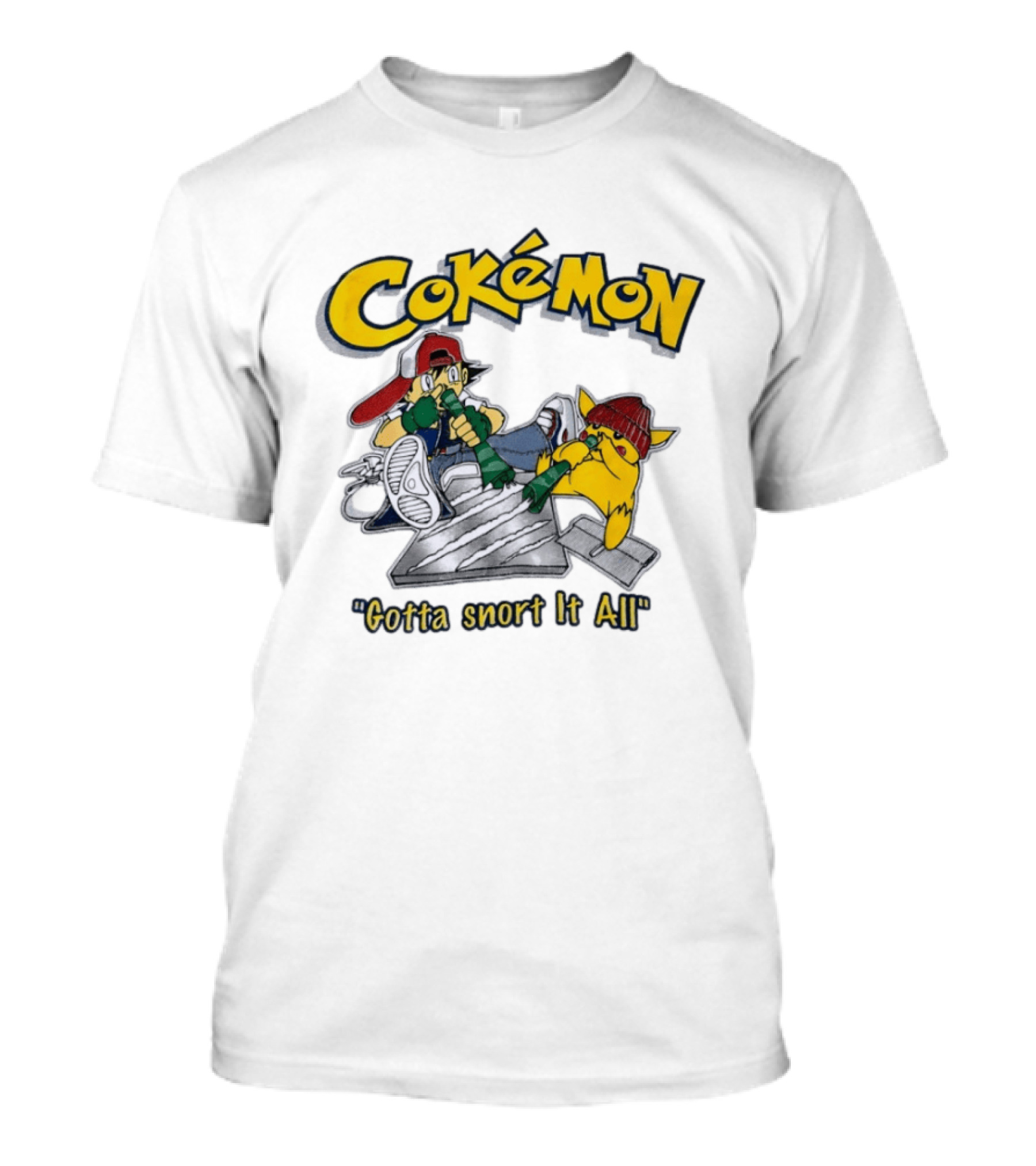 Cokemon Gotta Snort It All Pikachu T-Shirt