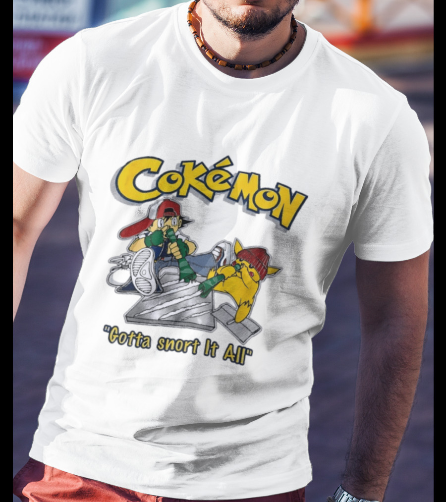 Cokemon Gotta Snort It All Pikachu T-Shirt