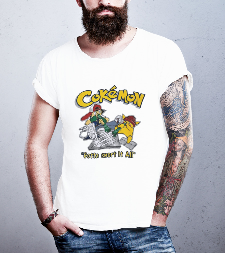 Cokemon Gotta Snort It All Pikachu T-Shirt
