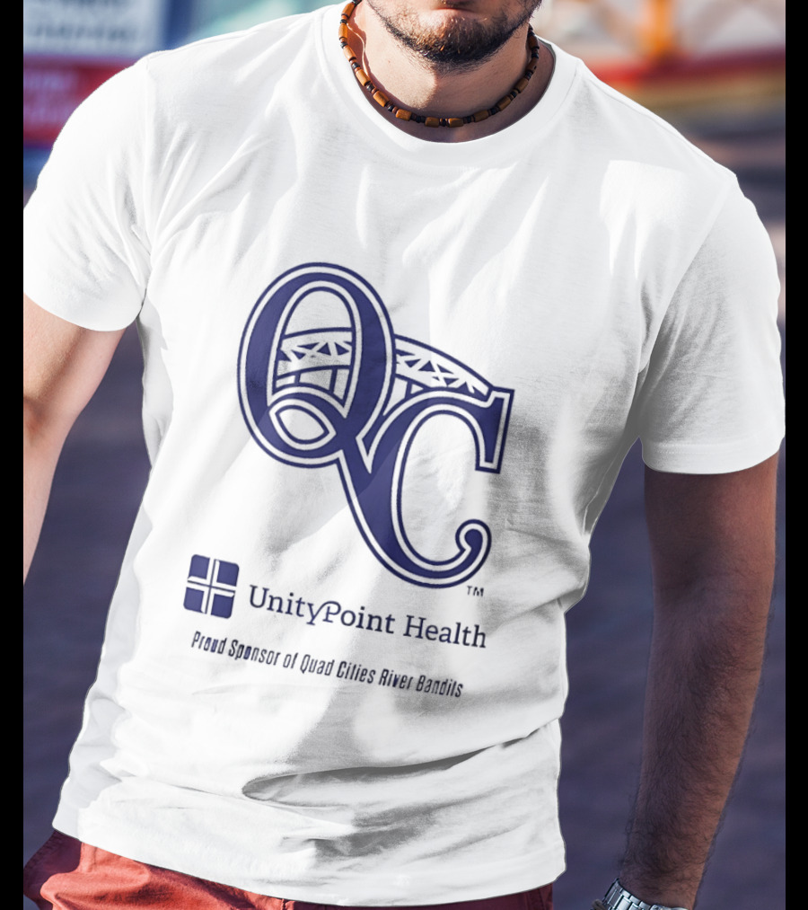 QC River Bandits UnityPoint Health Proud Sponsor Quad Cities Bridge T-Shirt