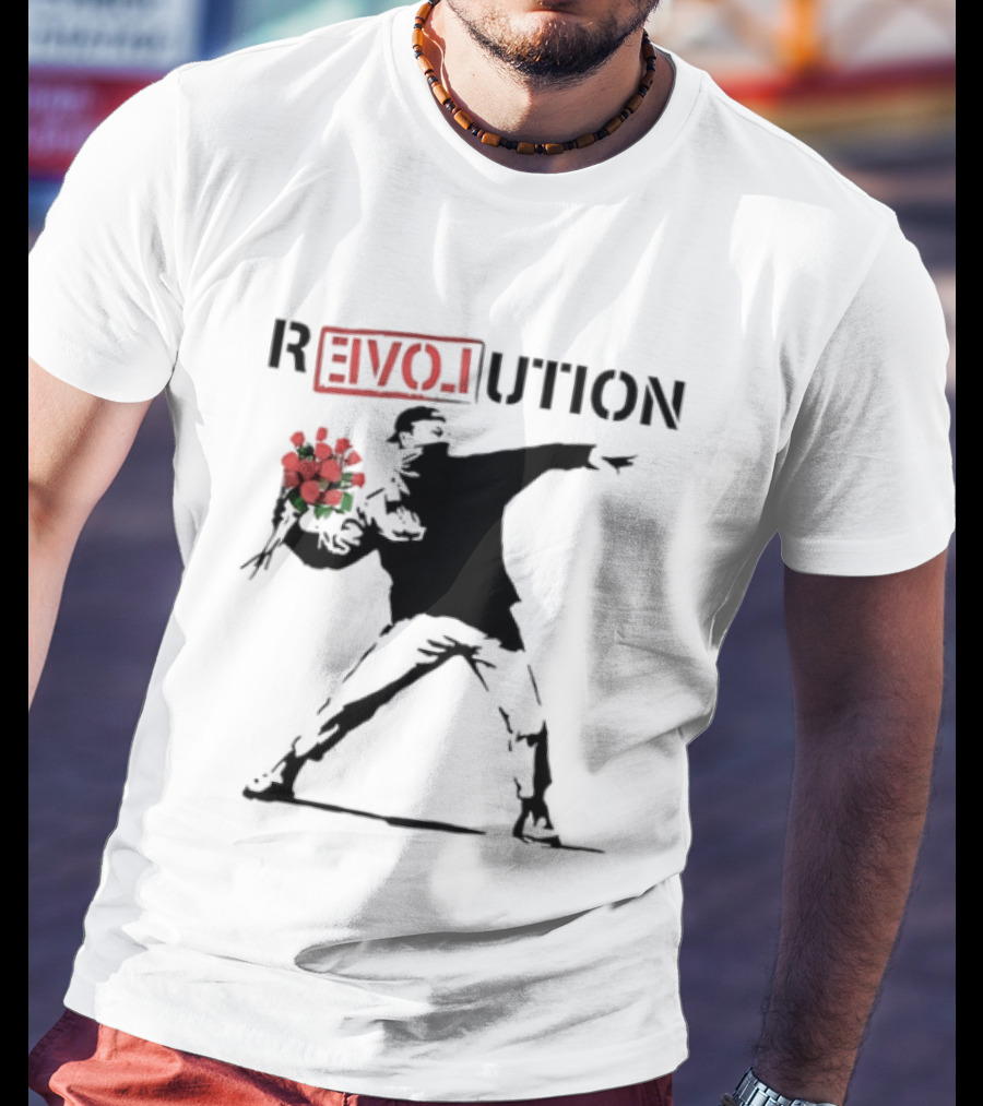 Revolution With Love Letter Throwing Roses Graffiti T-Shirt