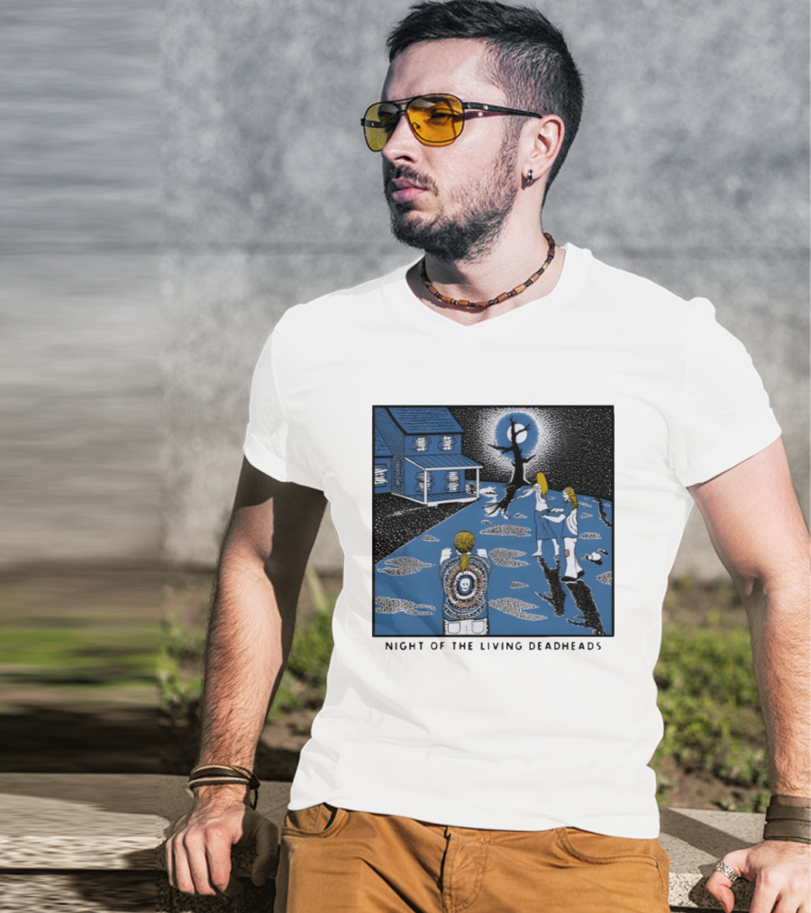 Ken Brown 90s Night Of The Living Deadheads House With Skull And Dancing Figures T-Shirt