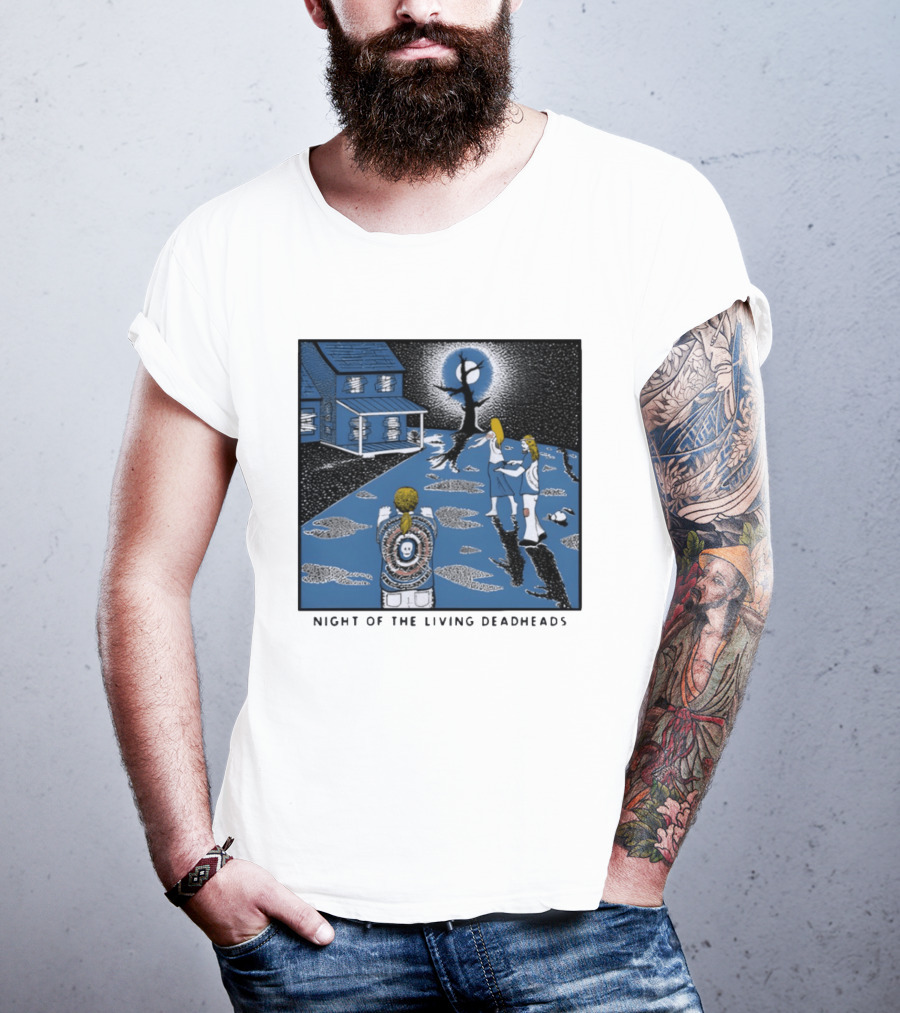 Ken Brown 90s Night Of The Living Deadheads House With Skull And Dancing Figures T-Shirt