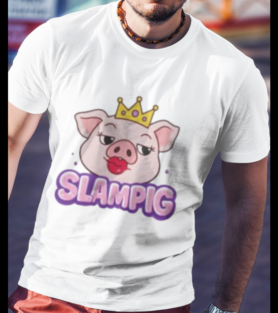 Slam Pig Princess Crown Cartoon With Kissy Lips T-Shirt
