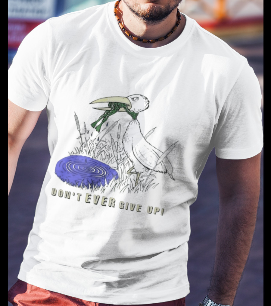 Frog Vs Bird Struggle Never Give Up Inspiring Cartoon Scene T-Shirt