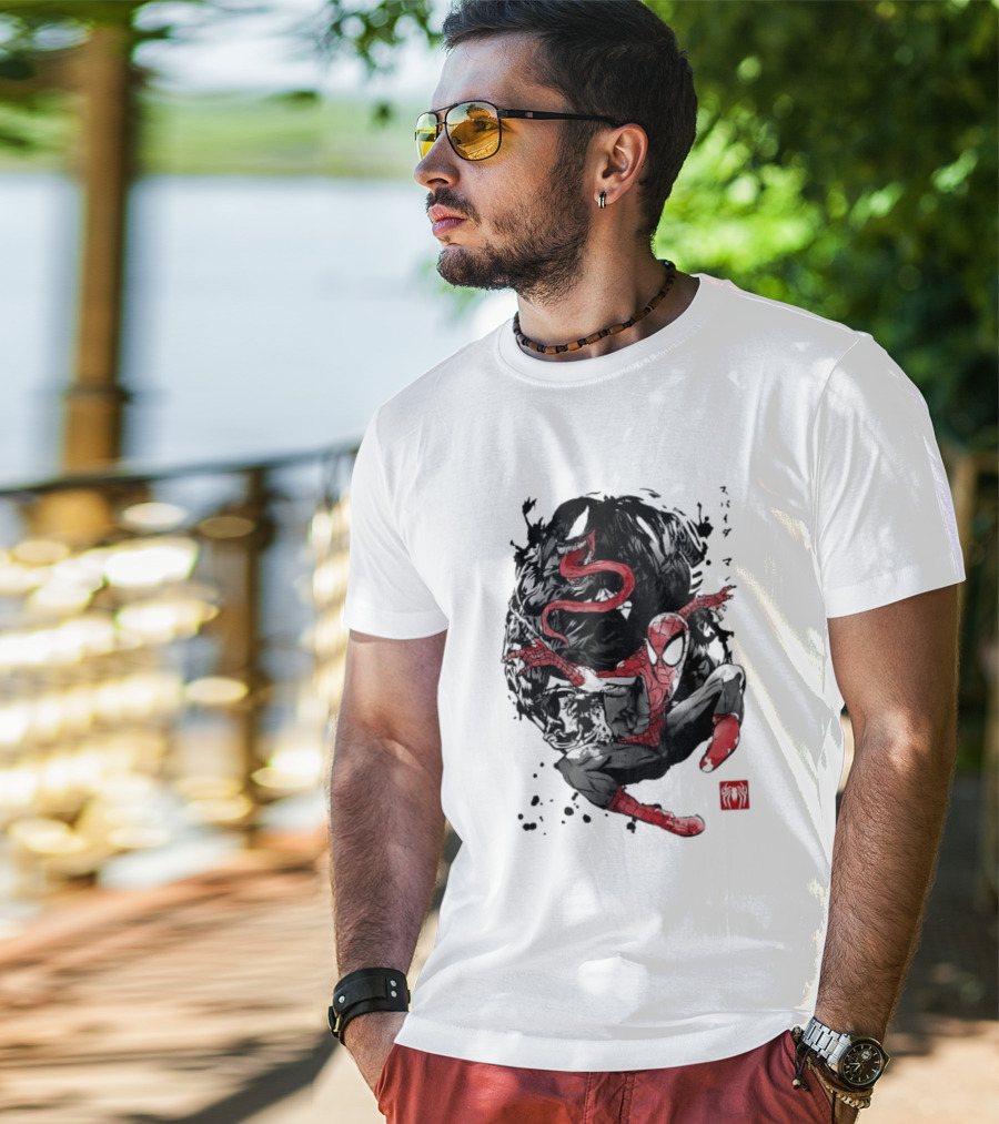Spider Man Venom Japanese The Spider And The Symbiote Sumi E T-Shirt