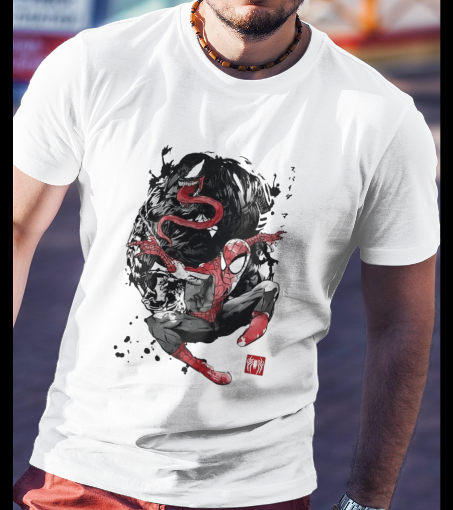 Spider Man Venom Japanese The Spider And The Symbiote Sumi E T-Shirt