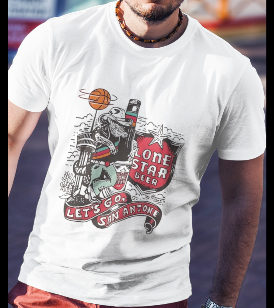 Lone Star Beer Let's Go San Antone Basketball Skyline T-Shirt