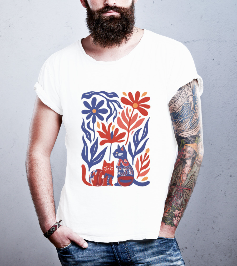 Subtle F Trump Cat Lover USA 250th Still Resisting Floral Cats T-Shirt