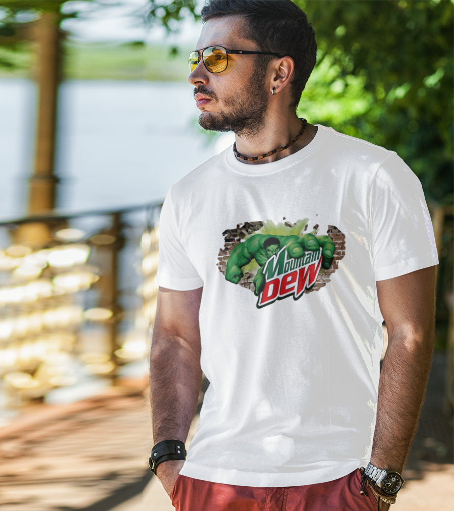 Hulk Smashing Through Brick Wall Mountain Dew Collaboration T-Shirt