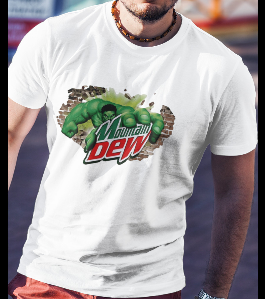 Hulk Smashing Through Brick Wall Mountain Dew Collaboration T-Shirt