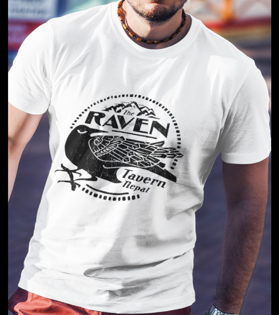 Raven Tavern Nepal Bird With Mountains T-Shirt
