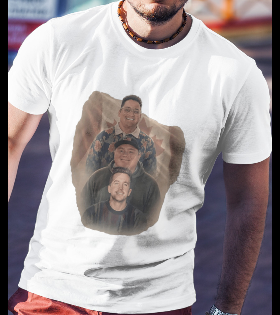 Three Smiling Men David Moss Devin Olsen Canadian Pride Flag T-Shirt