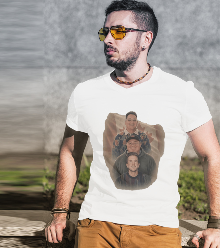 Three Smiling Men David Moss Devin Olsen Canadian Pride Flag T-Shirt