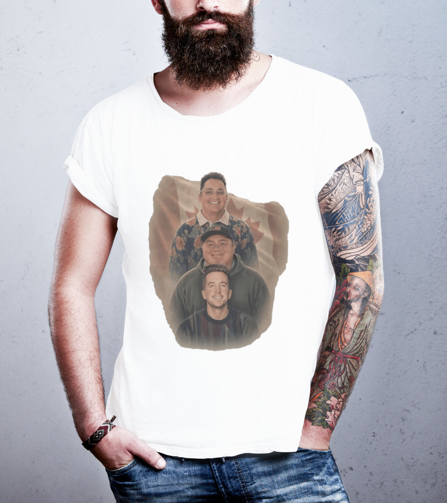 Three Smiling Men David Moss Devin Olsen Canadian Pride Flag T-Shirt