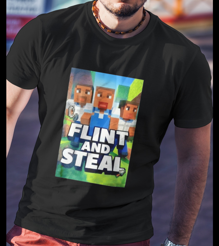 Flint And Steal Blocky Adventure Pixel Characters T-Shirt