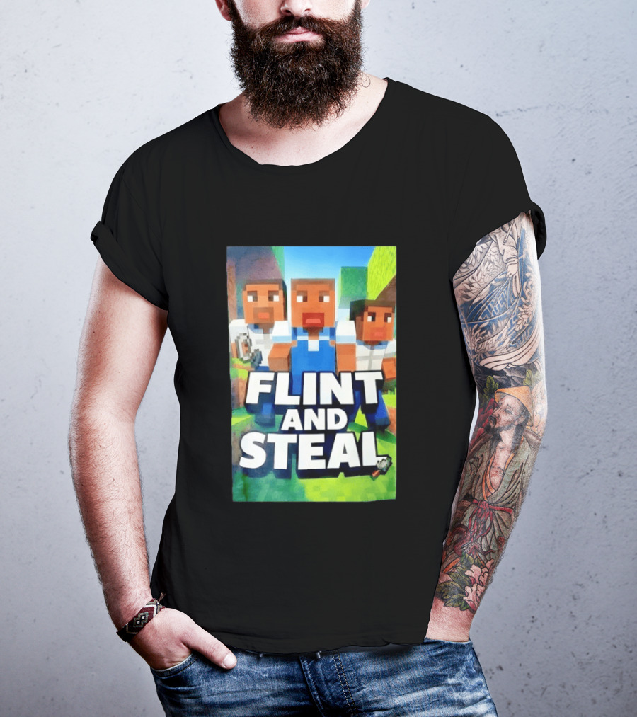 Flint And Steal Blocky Adventure Pixel Characters T-Shirt