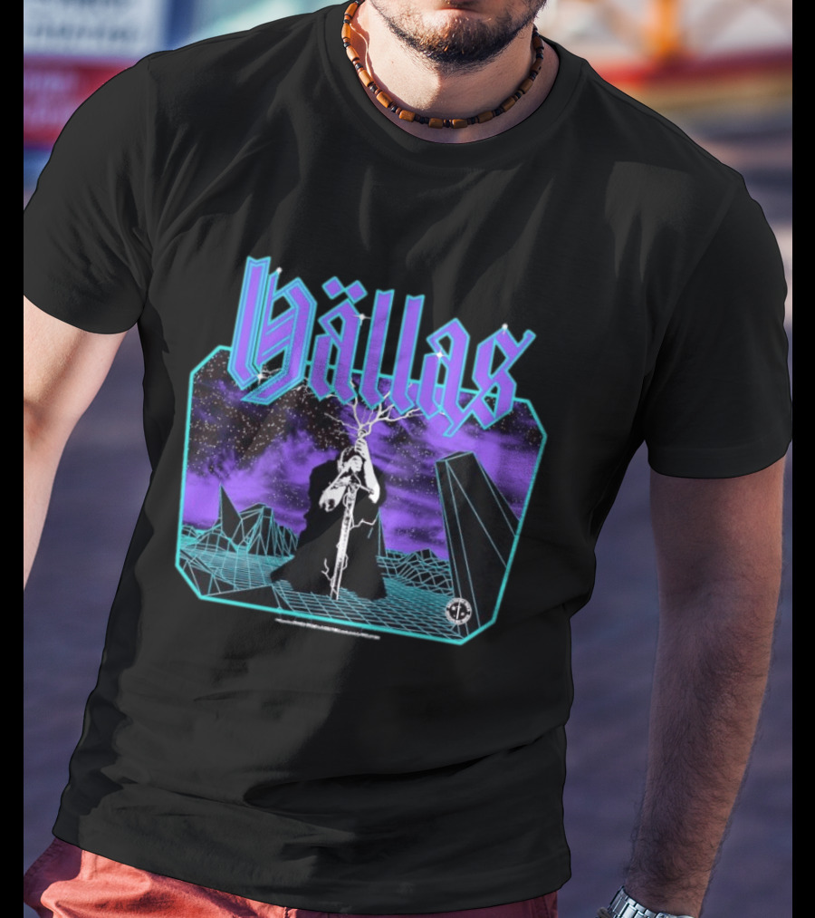 Hallas Electric Quest Sword Lightning Venture Rocks Purple Sky T-Shirt