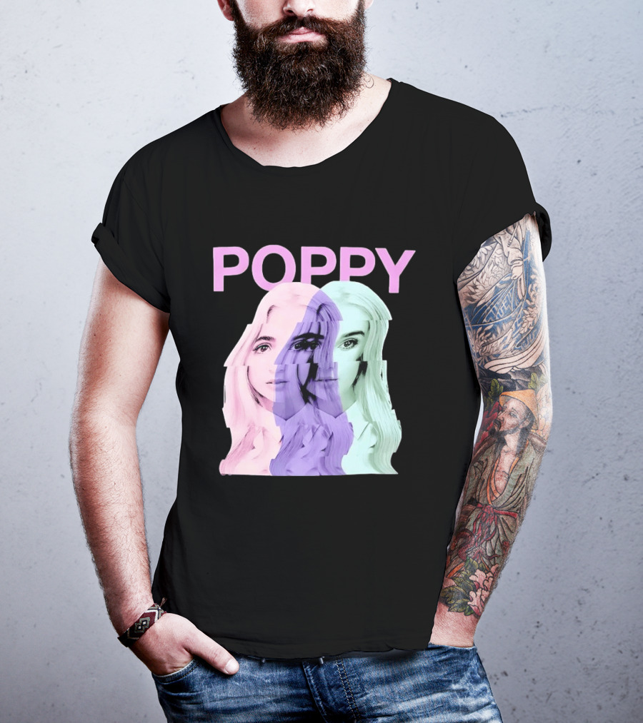 Poppy Digital Muse Glitch Faces Tricolor T-Shirt