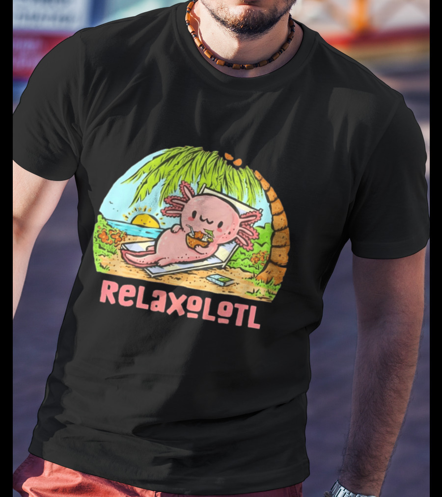 Relaxolotl Beach Vacation Vibes With Axolotl And Palm Trees T-Shirt