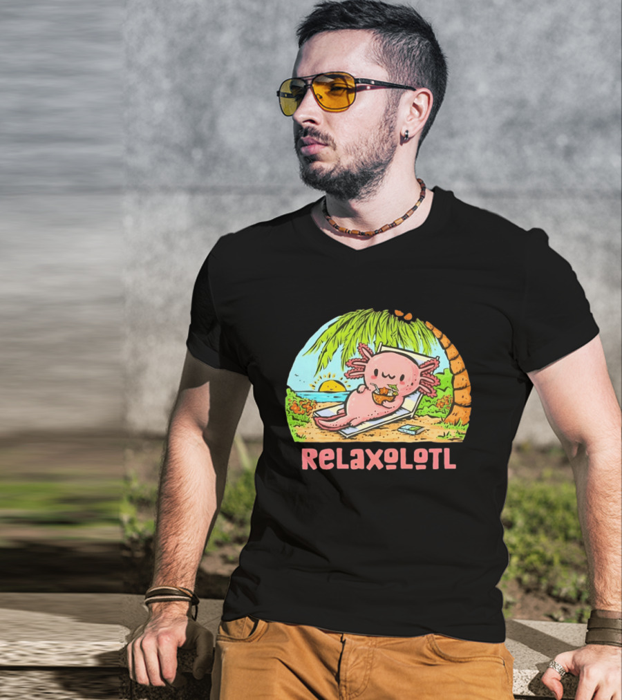 Relaxolotl Beach Vacation Vibes With Axolotl And Palm Trees T-Shirt