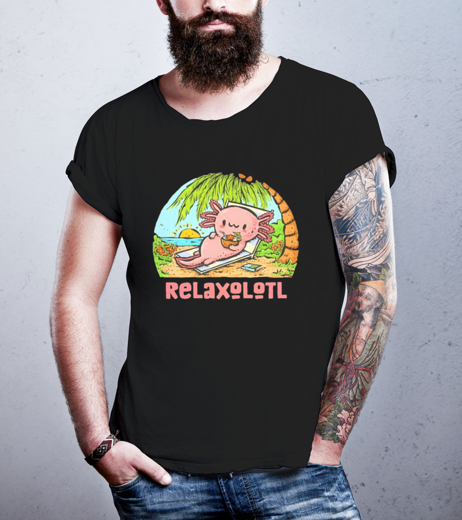 Relaxolotl Beach Vacation Vibes With Axolotl And Palm Trees T-Shirt