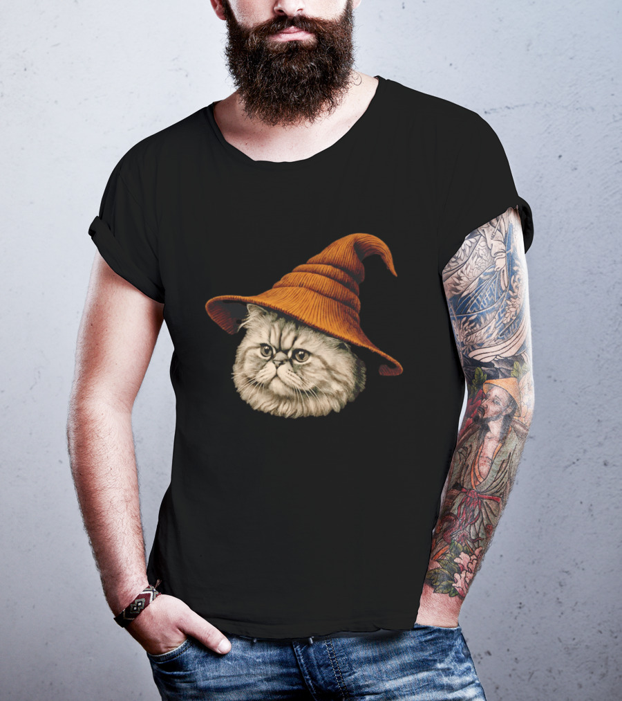 Beanie Cat Wizard Cartoon Plush Orange Hat Feline T-Shirt