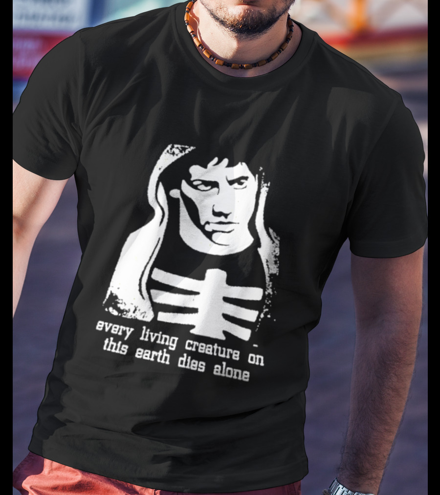 Every Living Creature On This Earth Dies Alone Hooded Man Rib Cage Existential T-Shirt