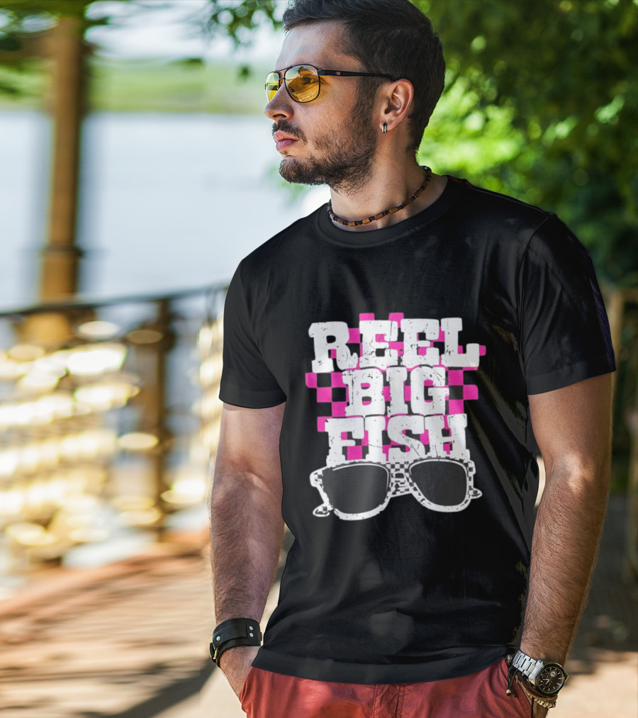 Reel Big Fish Checkered Sunglasses Pink Checkerboard T-Shirt