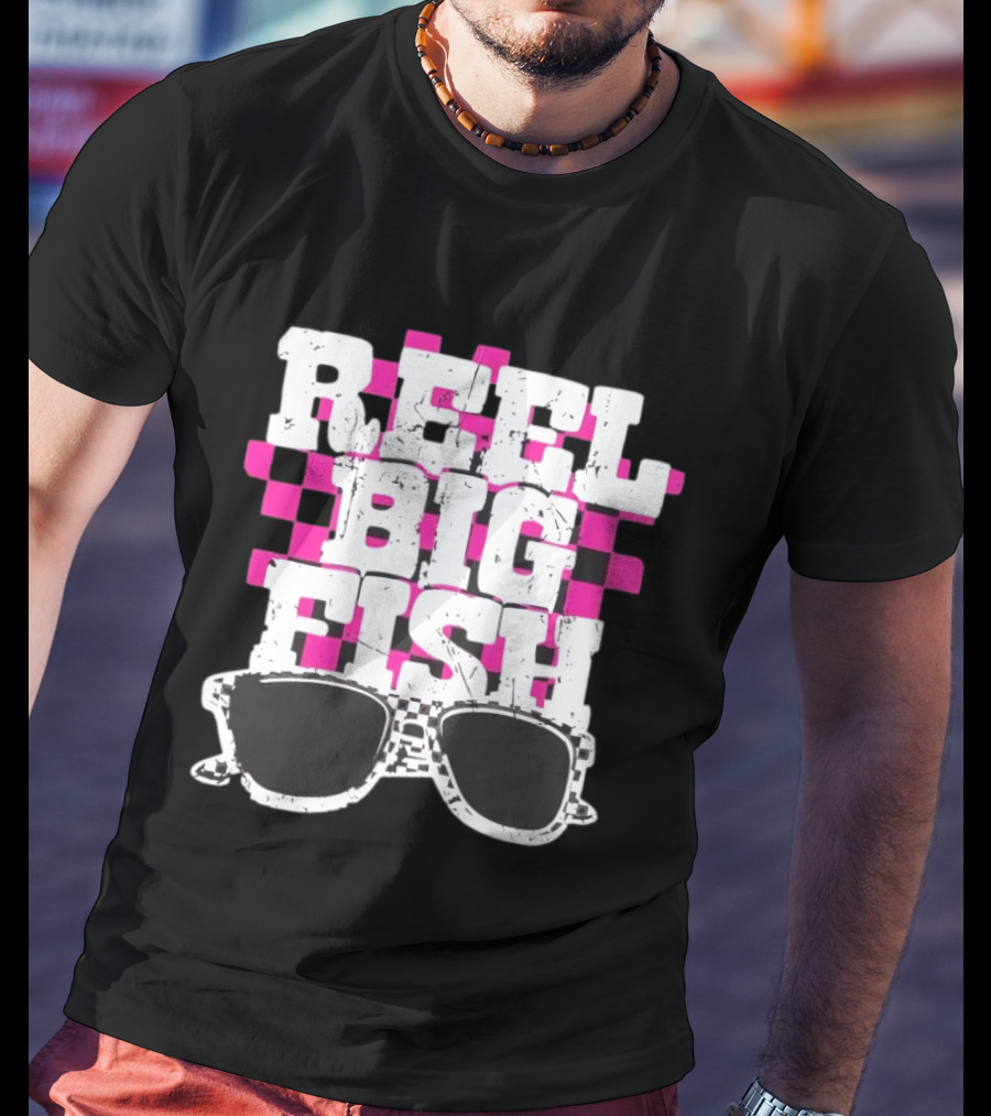Reel Big Fish Checkered Sunglasses Pink Checkerboard T-Shirt