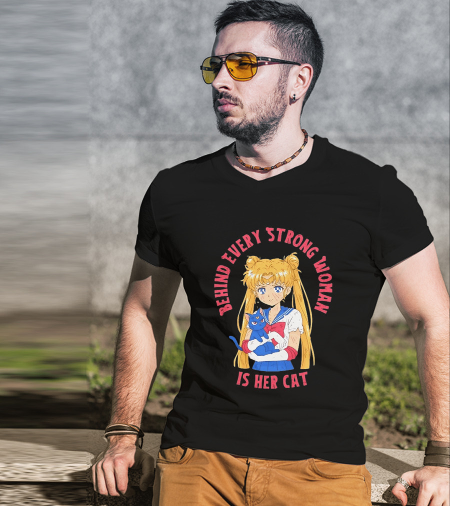 Sailor Moon Behind Every Strong Woman Is Her Cat Anime Manga Fans T-Shirt
