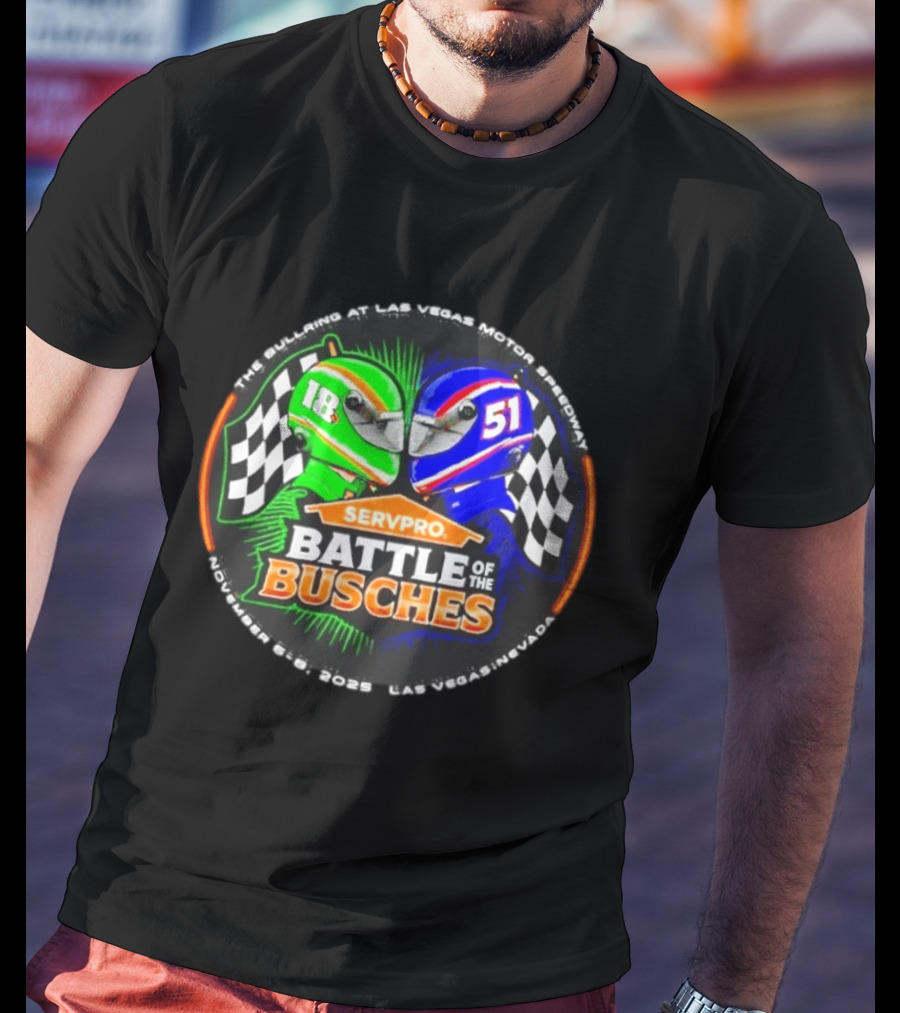 SERVPRO Battle Of The Busches Las Vegas Motor Speedway November 2023 Racing Helmets 18 Vs 51 Checkered Flags T-Shirt