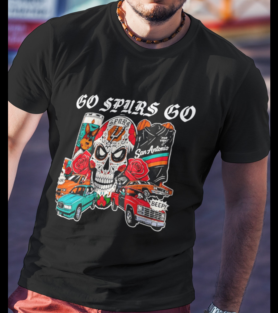 San Antonio Spurs Skull Lowriders Go Spurs Go Fiesta Por Vida T-Shirt