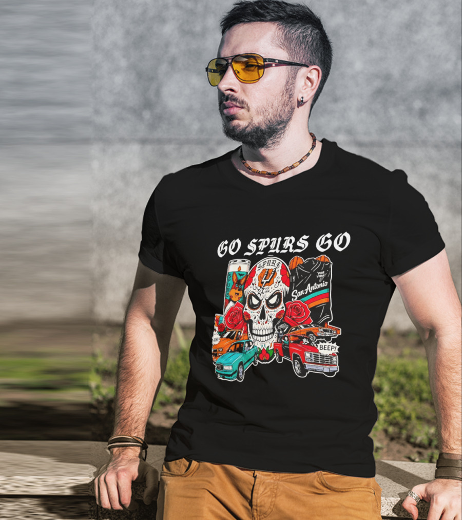 San Antonio Spurs Skull Lowriders Go Spurs Go Fiesta Por Vida T-Shirt