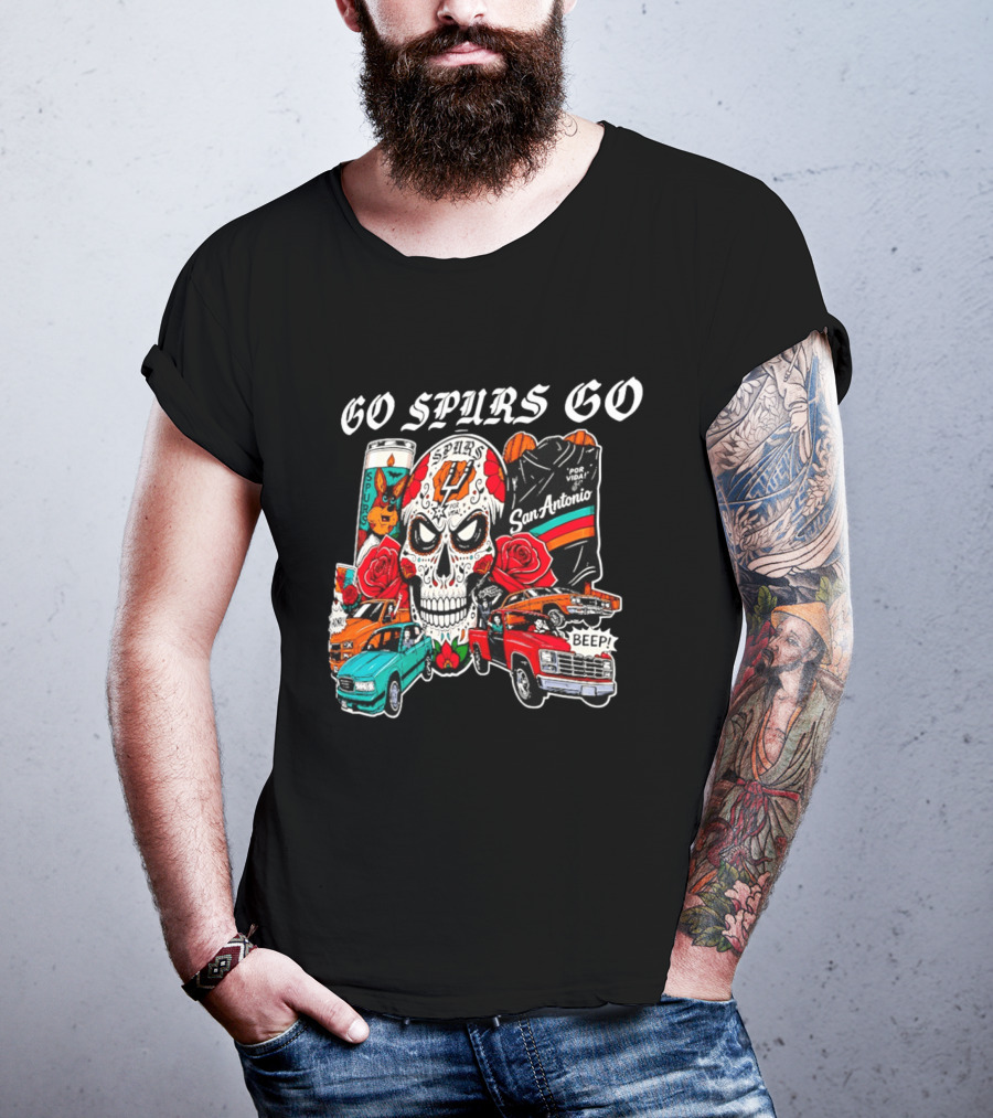 San Antonio Spurs Skull Lowriders Go Spurs Go Fiesta Por Vida T-Shirt