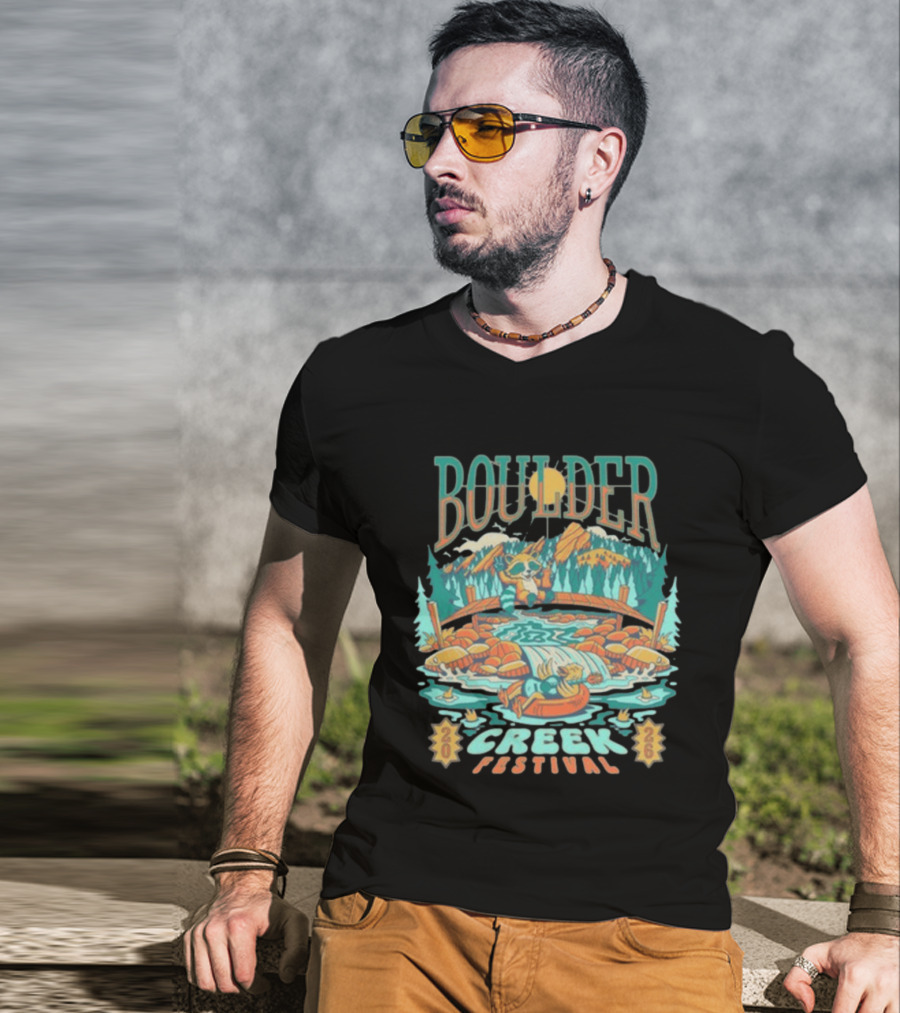 Boulder Creek Festival 2026 Mountain Adventure With Bear And Canoe T-Shirt