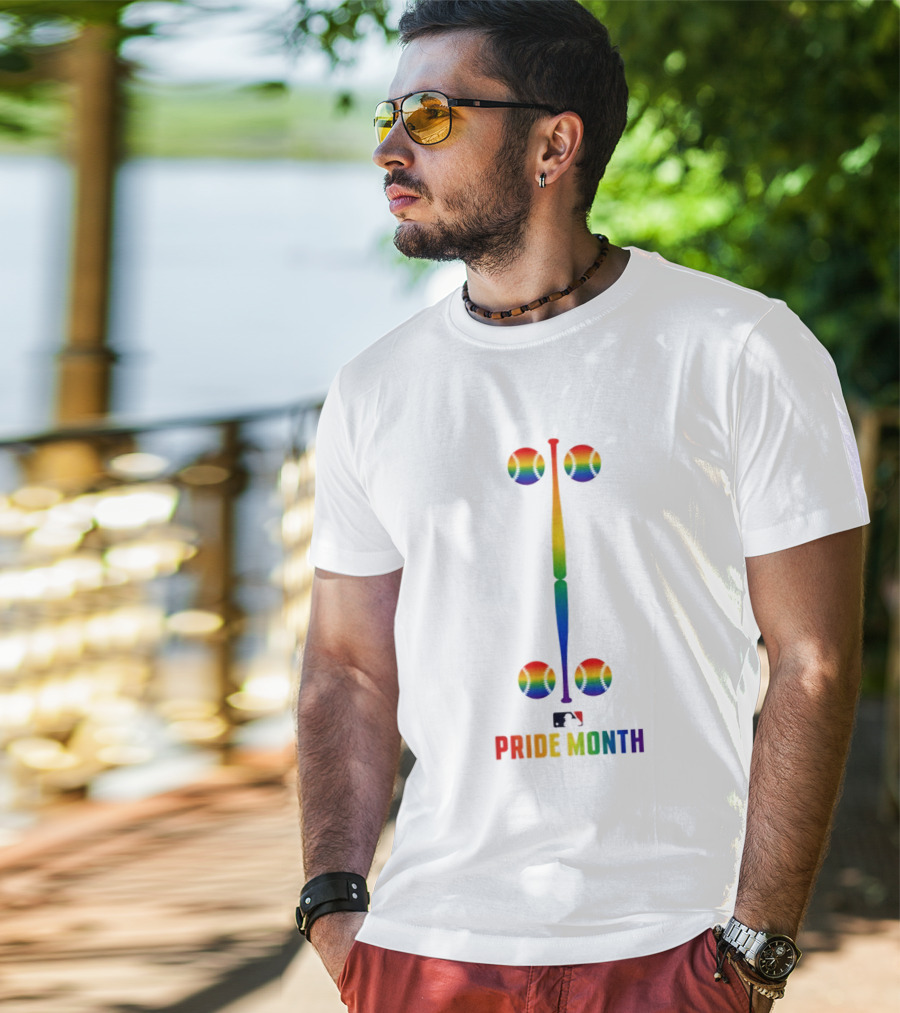2026 MLB Pride Month Rainbow Baseball Bat And Balls T-Shirt