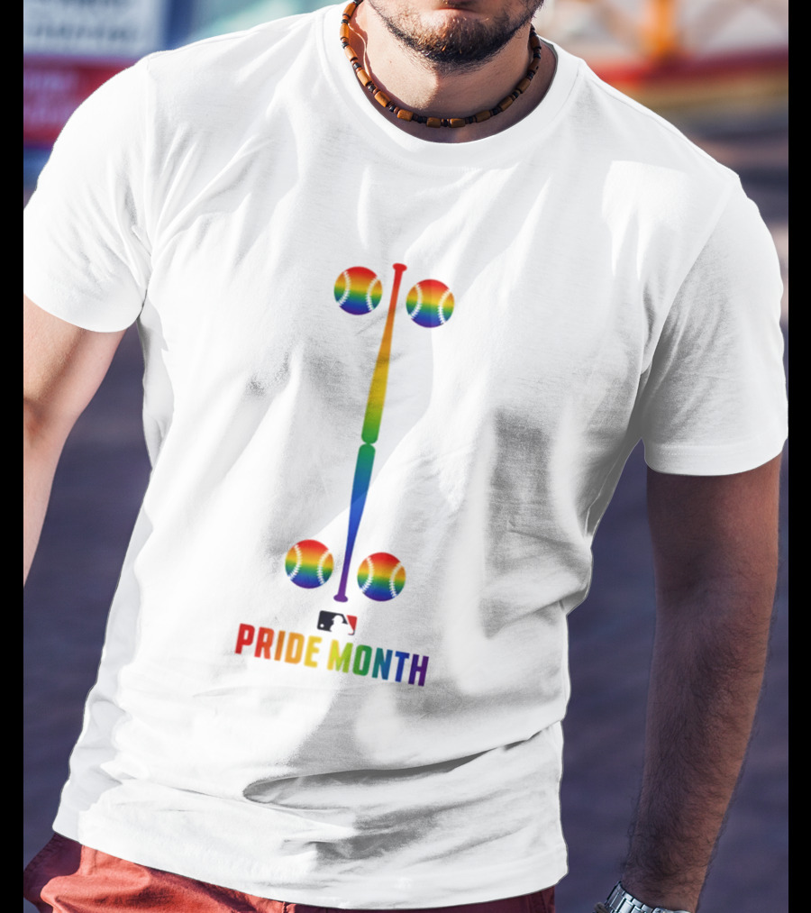2026 MLB Pride Month Rainbow Baseball Bat And Balls T-Shirt