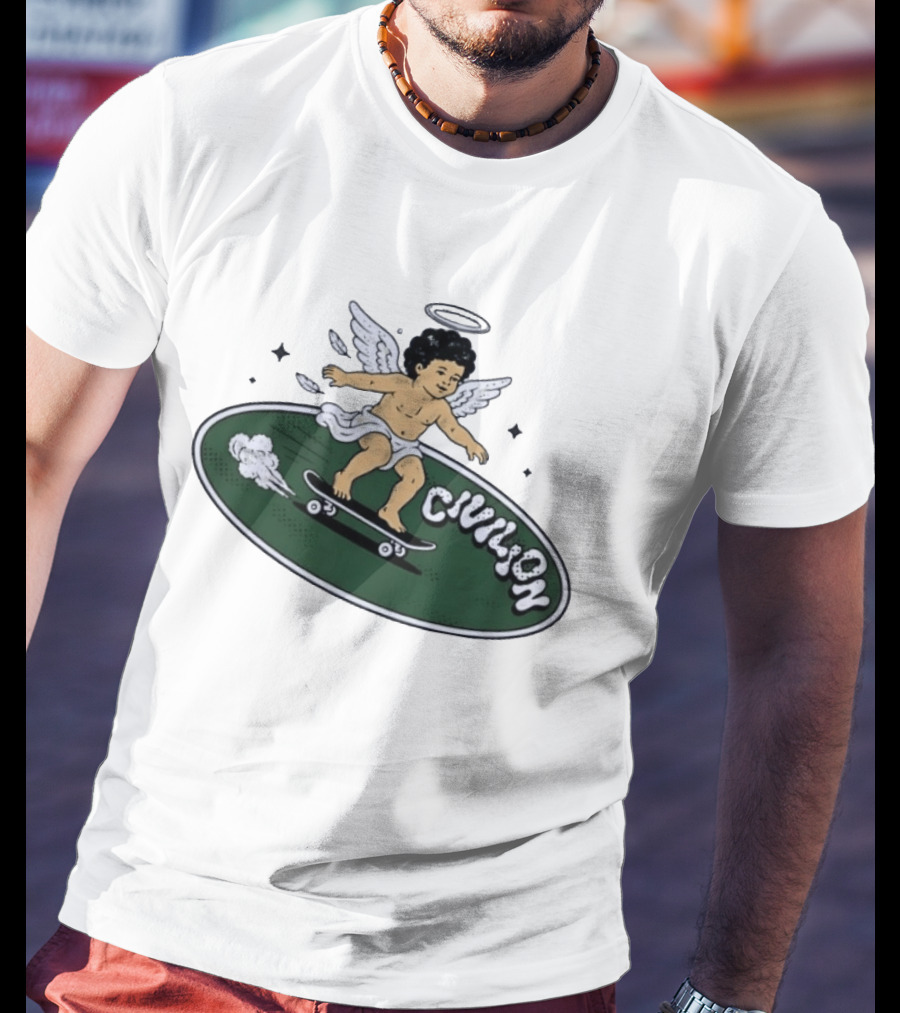 Skateboarding Angel Civilian Halo Wings T-Shirt
