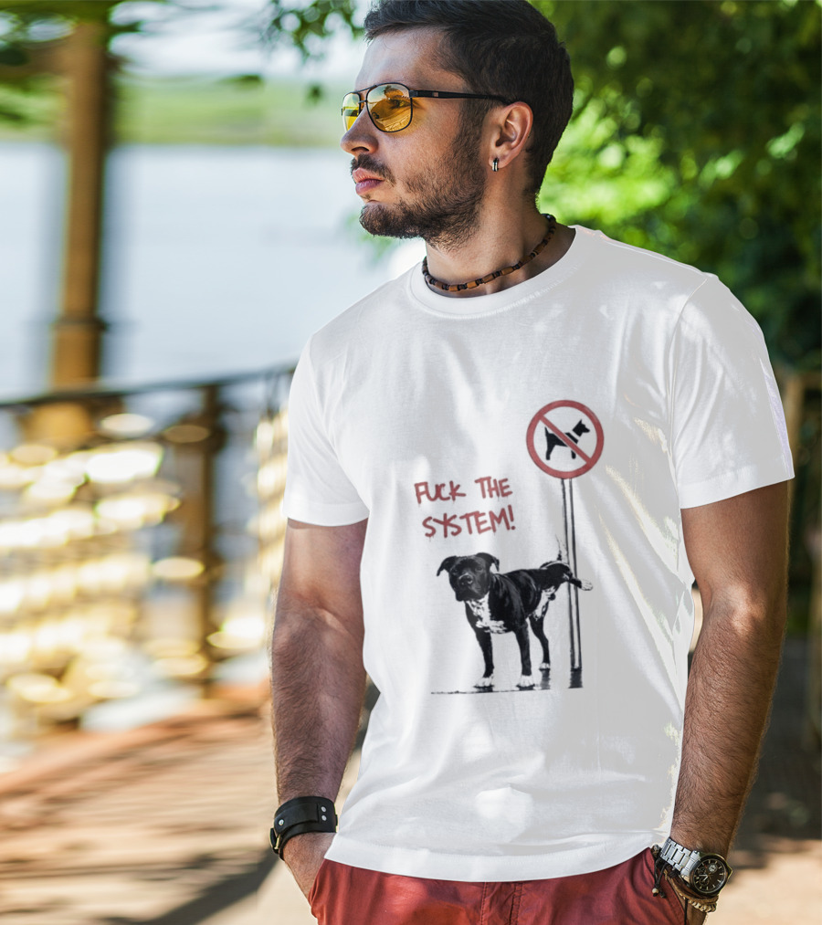 Fuck The System Anti Dog Sign Pitbull T-Shirt