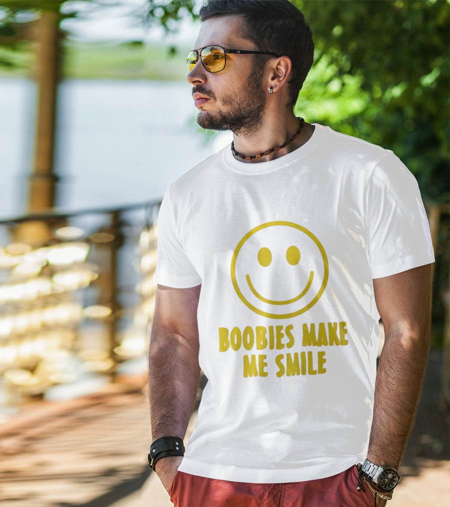 Boobies Make Me Smile Yellow Smiley Face T-Shirt
