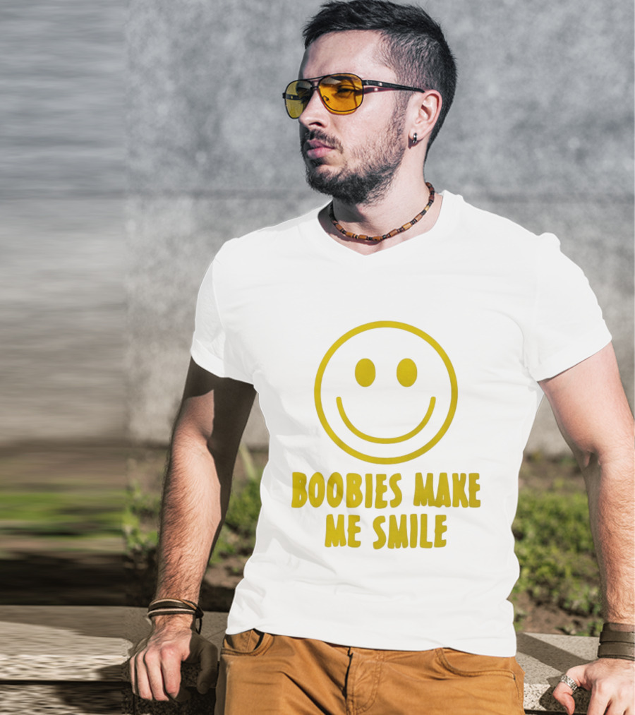 Boobies Make Me Smile Yellow Smiley Face T-Shirt