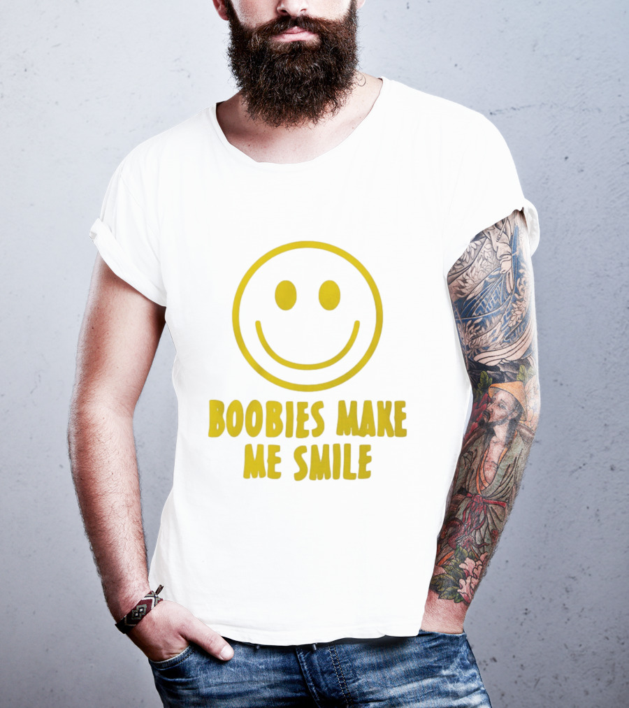 Boobies Make Me Smile Yellow Smiley Face T-Shirt