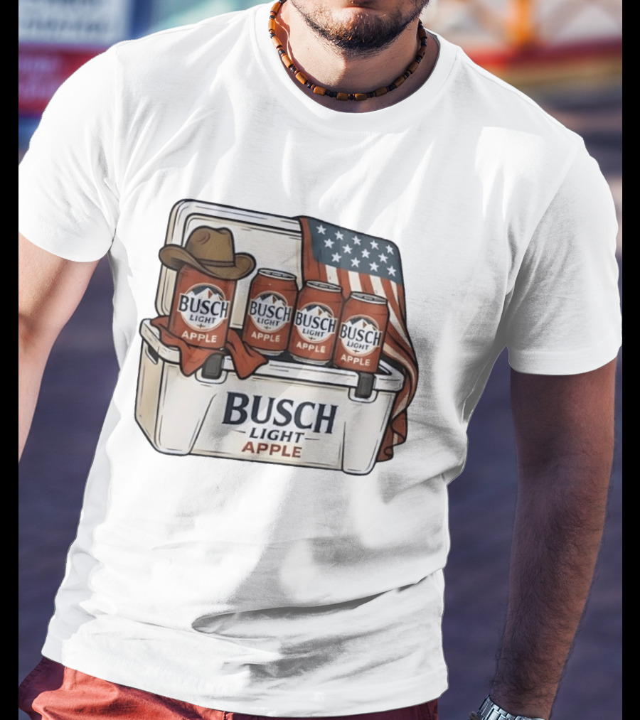 Busch Light Apple American Flag Cowboy Hat Cooler T-Shirt