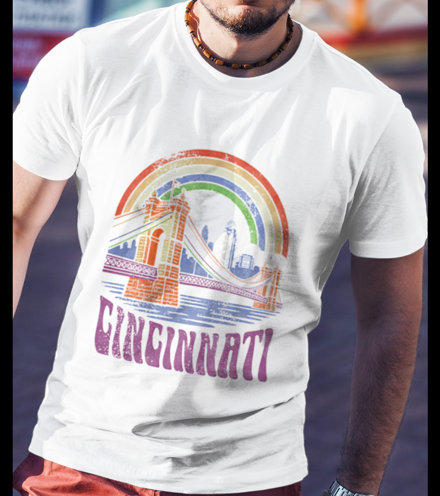 Cincinnati Roebling Bridge Rainbow Skyline Proud Of Our City T-Shirt