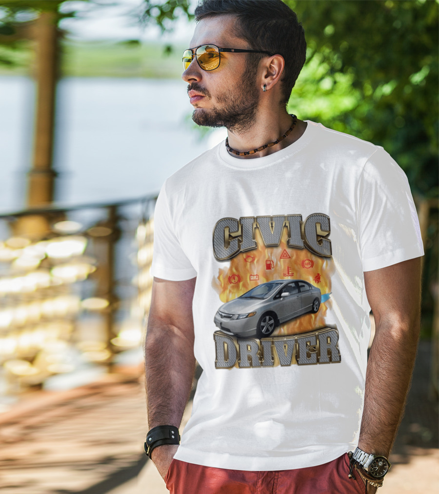 Civic Driver Flames Car T-Shirt