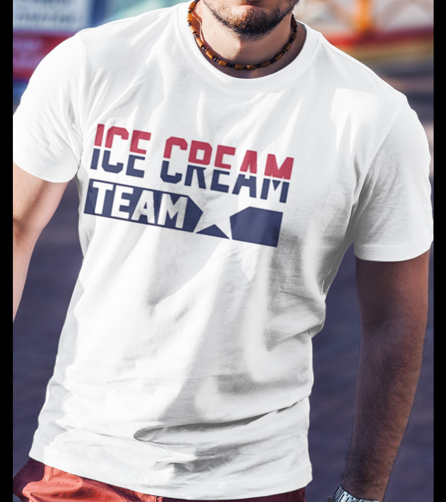 ICE CREAM TEAM Text With Red And Blue Block Lettering T-Shirt