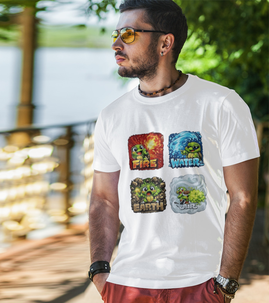 Fire Water Earth Air Turtle Cartoon Baby Elements Quadrant T-Shirt