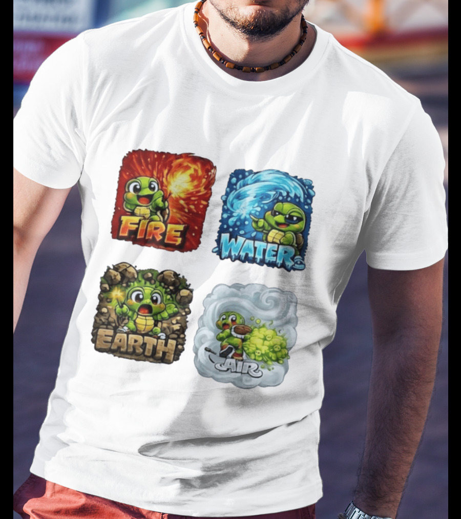 Fire Water Earth Air Turtle Cartoon Baby Elements Quadrant T-Shirt
