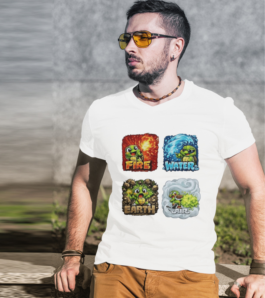 Fire Water Earth Air Turtle Cartoon Baby Elements Quadrant T-Shirt
